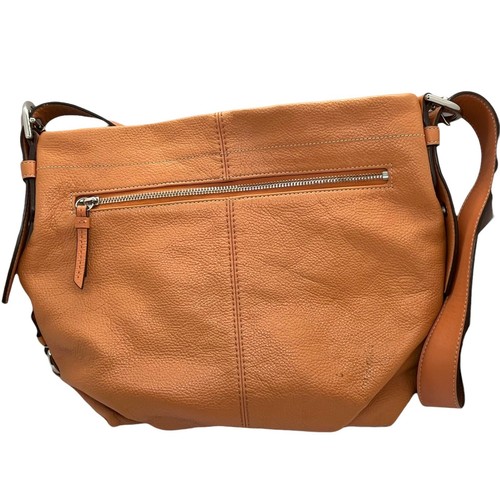 Coach Purse Crossbody Bag Womens F15064 Orange Pebbled Leather Slouchy Zipper - Picture 2 of 10