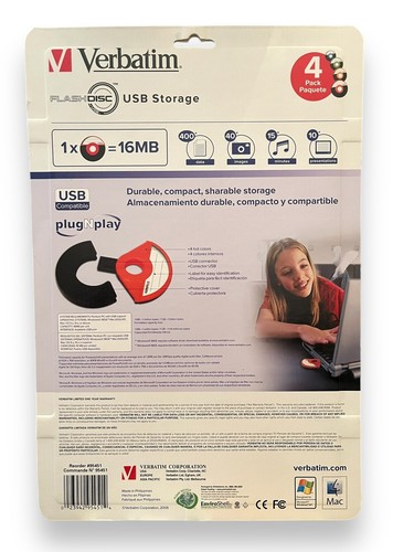RARE!!! VTG 4 pack Verbatim FlashDISC USB Flash Drive Flash Disc NEW Plug N Play - Afbeelding 3 van 3
