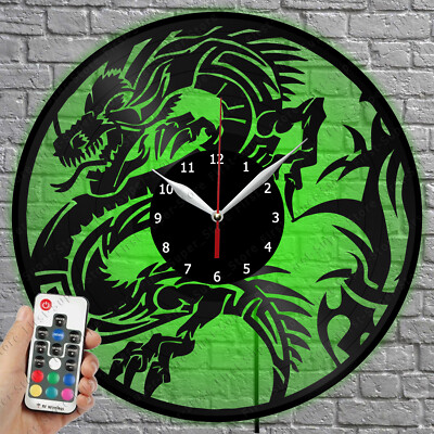 LED Clock Dragon Vinyl Record Wall Clock Led Light Wall Clock 1634