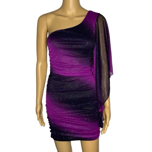 Bodycon-Kleid Damen Größe S Body Central Lila Glitzer One Shoulder Rüschen