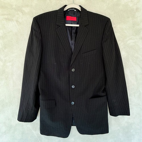 Hugo Boss Albo/Hago Red Label Black Striped Suit Coat Wool Blend 3-Button Men 44 - Picture 3 of 14