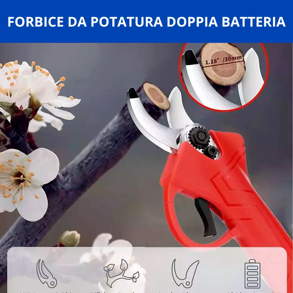 FORBICE A BATTERIA DA POTATURA+VALIGIA CESOIA 48V 3.0 AH TAGLIO 30 MM 2 BATTERIE - Immagine 4 di 4