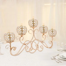 Modern 5-Arm Crystal Candle Holder Gold Candelabra Wedding Party Bedroom Decor