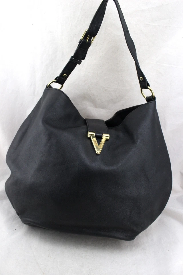 VINCE CAMUTO 柔软黑色皮革懒人流浪汉单肩包托特包金色五金件