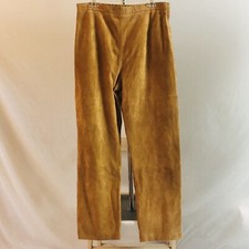 Vintage 90s Terry Lewis Tan Suede Leather Pants 32  waist Lined Straight Hi Rise