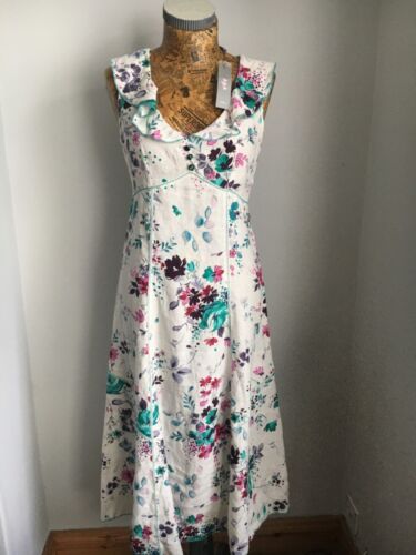 MARKS AND SPENCER DRESS Maxi Ivory Linen Summer UK 8 BNWT NEW £45 Floral - Picture 1 of 12