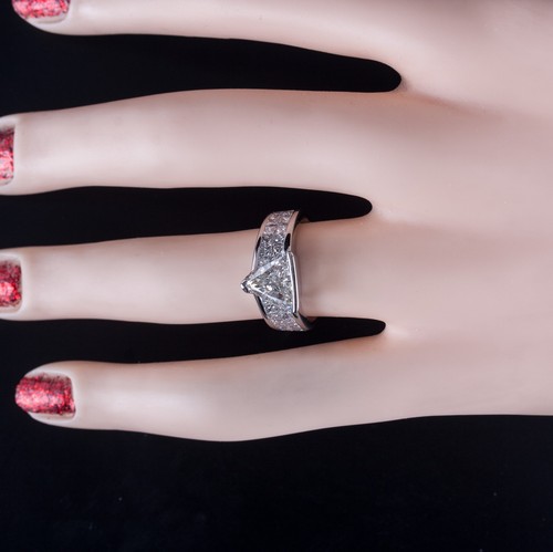 18k White Gold Trillion Diamond Solitaire Engagement Ring W/ Accents 2.85ctw - Picture 7 of 12