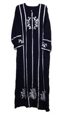 Ladies Long Sleeves Embellished Cotton Blend Lounging Navy Maxi Dress - Size 50