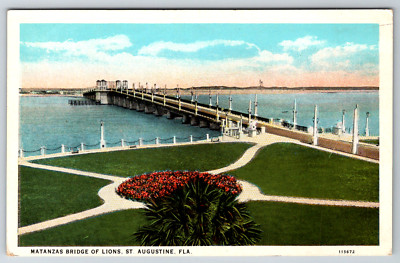 c1920s Matanzas Bridge of Lions St. Augustine Florida Antique Postcard