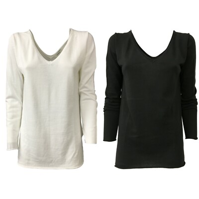ALPHA STUDIO Art AD-6005A Women's Double V-Neck Sweater 100% Cotton