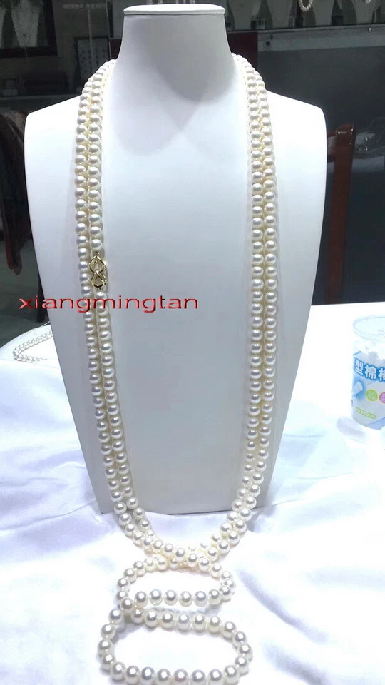 LARGO AAAAA 64"9-10mm REAL NATURAL Mar del Sur Blanco Collar de Perlas Redondas Oro 14K Foto 4 de 4