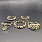 Vtg Sterling Silver 5 Ring Collection Lot Sizes 5,6,7,8 Clear Stones Patina Band