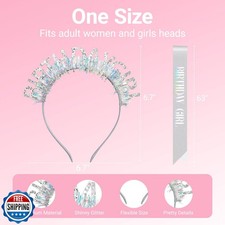 Papoopy Birthday Headband with Sash for Women, Birthday Crwon Tiara for Decor...