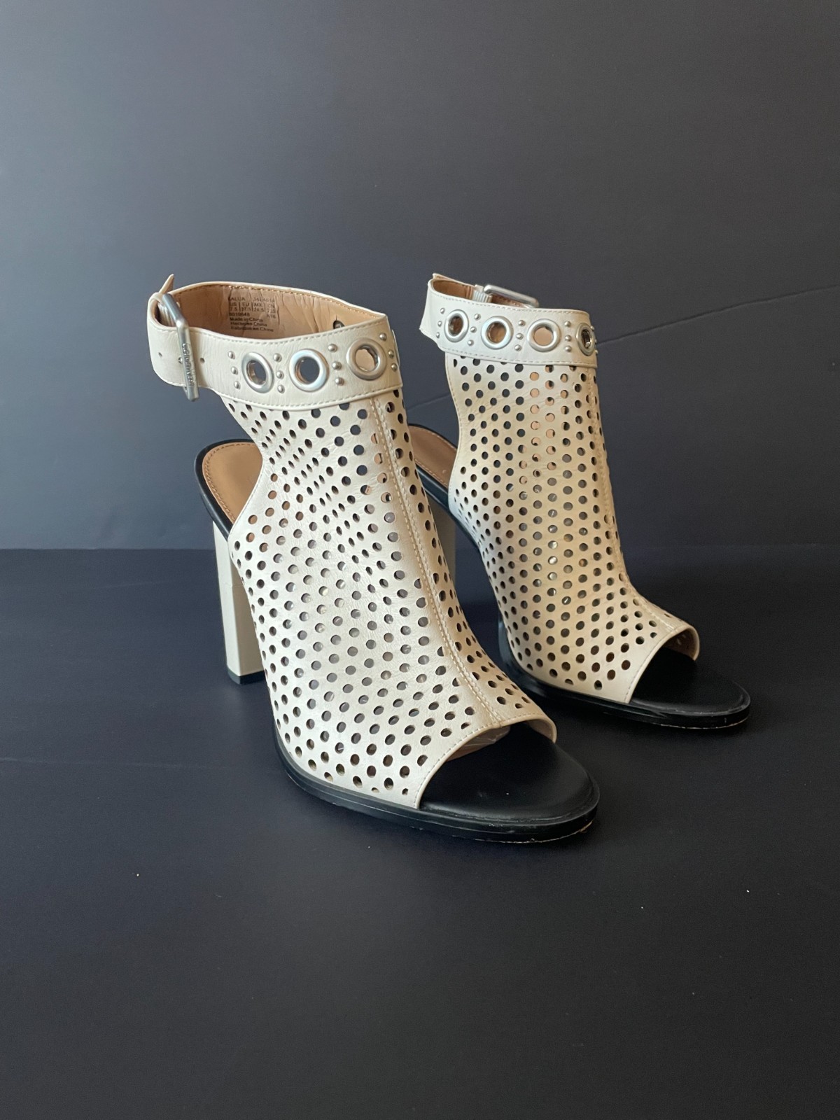 Calvin Klein Laser Cut Block Heel Sandals Ankle Strap, White, Womens 7.5 thumbnail 2