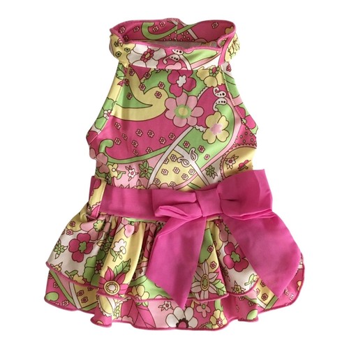 LuLu rosa Hundekleid Größe Small Paisleymuster Schleife Rüschen Sommer Haustier Outfit