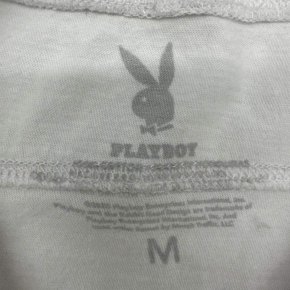 Camiseta recortada Playboy para mujer M blanca con logotipo estampado gráfico. #37342 Foto 3 de 4