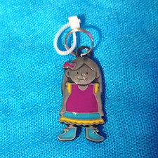 Cartoon Girl Metal Enamel Keychain Charm w/ Detachable Keyring, Silver