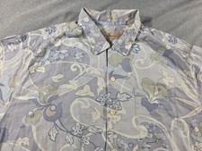 Tommy Bahama Silk Psychedelic Floral Shirt XL Blue Men's Hawaiian Camp Casual
