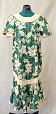 Vtg Lei Aloha Hawaiian Dress Sz L Tradition Beach Island Hibiscus Green MuuMuu
