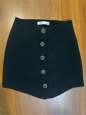 ZARA Black Button Front Mini Skirt XS High Waist A-Line Chic Classic