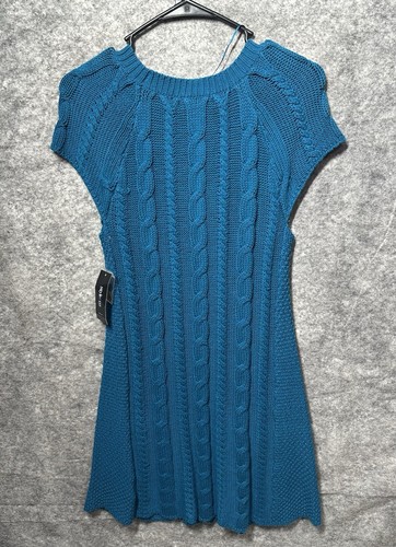 Style & Company Sweater Dress Petite Small Blue Teal Cardigan Pockets Ribbed New - Picture 2 of 7