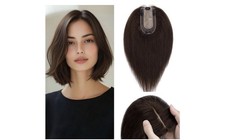 10  Remy Human Hair Topper, Silk Top Clip In, 2B Dark Brown, No Bangs