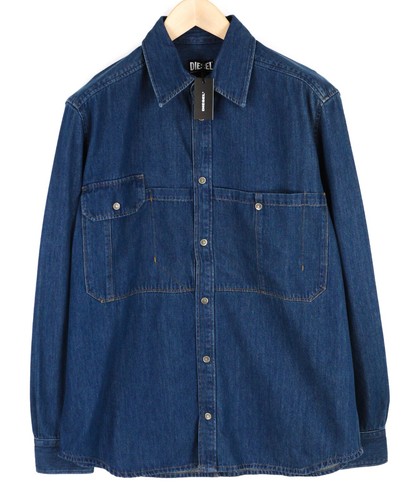 Diesel D Milly Sp Camicia Uomo L Rrp 195 Denim Snap Bottoni Spread Colletto Logo - Foto 1 di 10