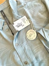 NEW VUORI Men Bridge Button Down Shirt SS  L    Chalk BLUE Falling Frond  