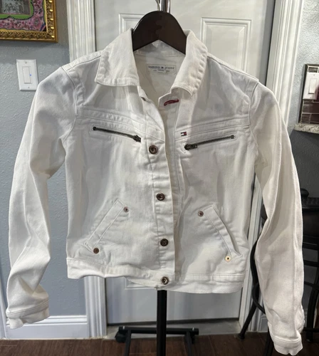 OFF WHITE Vintage Jeans Tommy Hilfiger Bianco Bianco sporco Giacca di jeans Taglia S