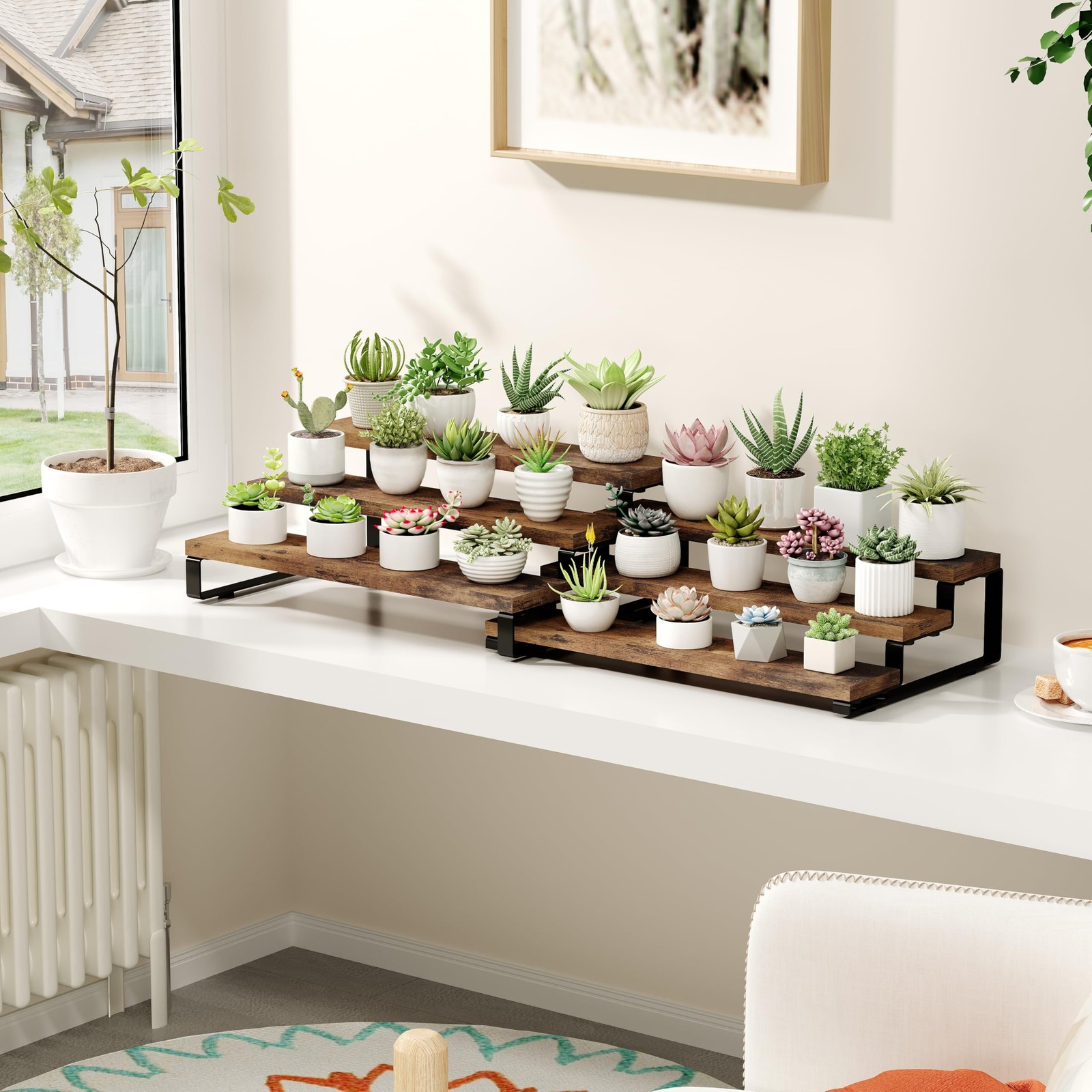 Spice Rack Organizer for Cabinet, 3 Tier Wooden Display Riser Stand, Rustic C...