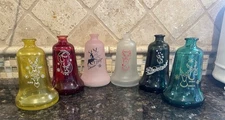 (6) VINTAGE WHEATON HOLIDAY REINDEER GLASS BELL BOTTLE SERIES