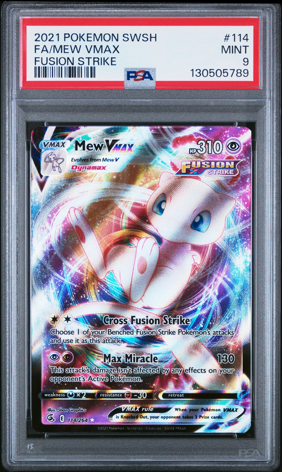 2021 POKEMON SWORD & SHIELD FUSION STRIKE #114 FULL ART/MEW VMAX PSA 9