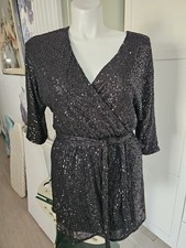 Fashion Nova NWT Black Sequin Wrap Dress Sz L Sparkly Party Mini Gown Or Tunic