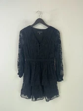 Forever New Black Floral Lace Mini Fit & Flare Long Sleeve Button Dress UK 8