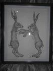 Original pen and ink  drawing of a hare watercolour paper in frame