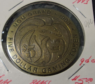 MGM GRAND CASINO 1993 $5 FIVE DOLLAR GAMING SLOT TOKEN Las Vegas NV