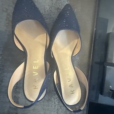 Ravel Mallow Court Satin Diamante Kitten Heeled Pump Navy Size 4
