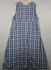 Vintage Studio Works Dress Womens XL Blue Plaid Button Front Sleeveless Maxi