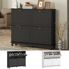 Narrow Shoe Storage Cabinet with 4 Flip Drawers Adjustable Shelves