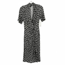 Karen Kane Black/White Midi Dress | Rayon A-Line Gathered Leaf Print | Women’s M