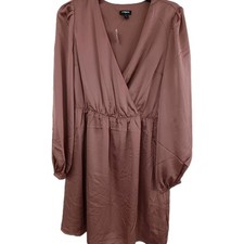 Express Satin Long Sleeve Mini Dress Women Size Medium Brown NWT