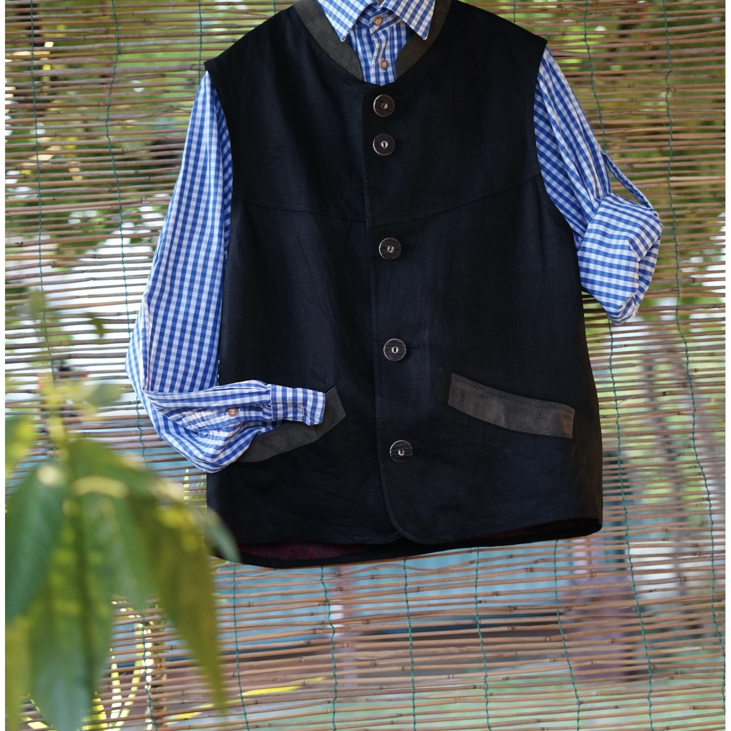 GILET  Tg.46 it. UOMO TIROLESE Tofana lino + pelle