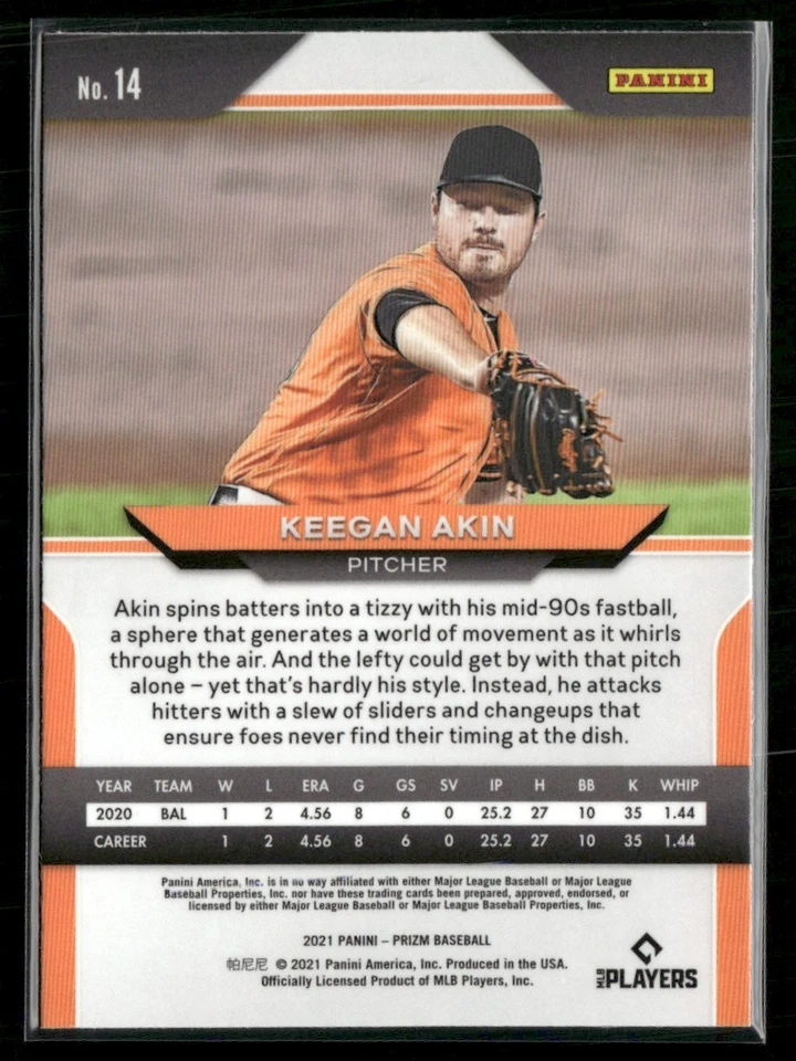 2021 PANINI PRIZM KEEGAN AKIN RC BALTIMORE ORIOLES #14 - Image 2 of 2