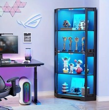 Corner Glass Display Cabinet with LED Sensor Double Door Storage Rack for Decor