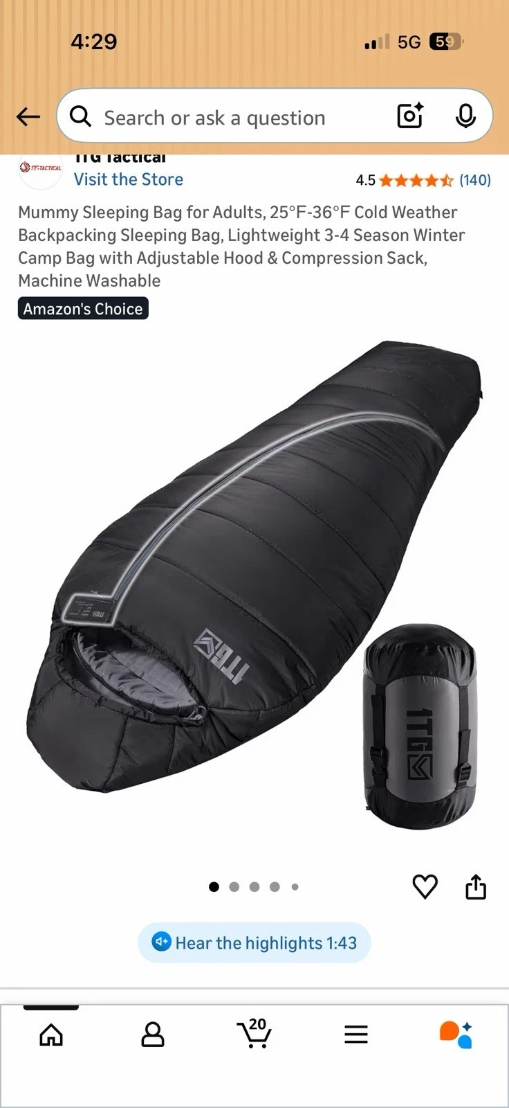 Mummy Sleeping Bag 3-4 Season Cold Weather Lightweight Adjustable Hood , Black