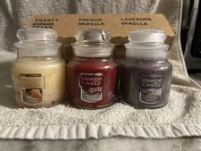 3 Yankee Candle 3.7 Oz  Frosty Gingerbread,French Vanilla, Lavender Vanilla