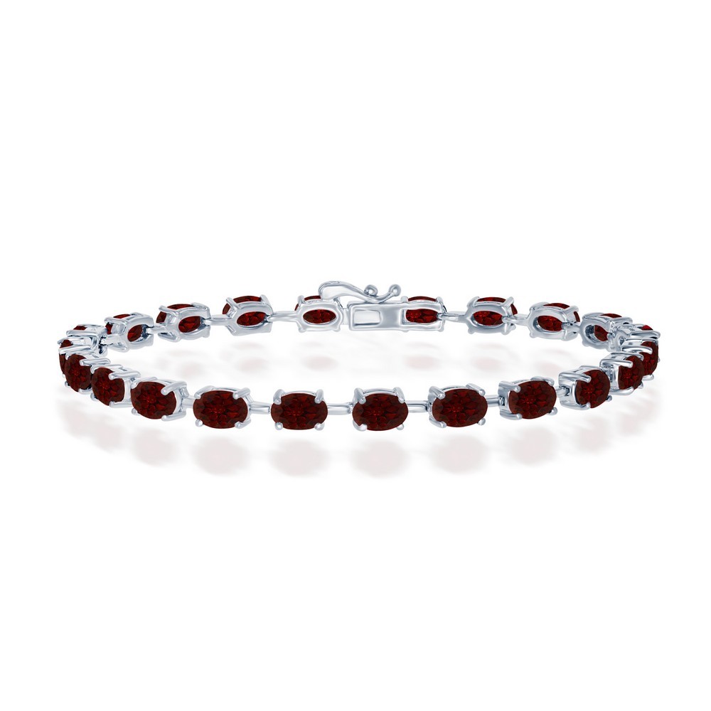 Classic Womens Bracelet Sterling Silver Garnet Oval Link Tennis 75 inch 32990₽
