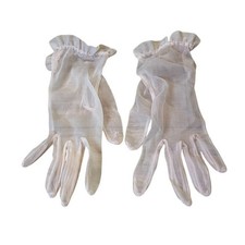 Ladies  Vintage Gloves Sheer Gauzy Light Pink Ruffled Cuff Wrist Length