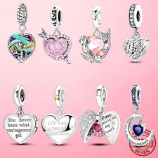 LAZA 925 Sterling Silver DIY Charm AAA CZ Heart Lucky Pendant Fit Women Bracelet