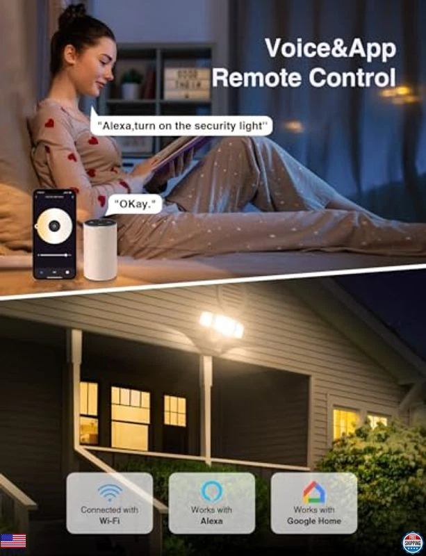 65W 智能 LED 安全灯,5500LM,运动传感器,WiFi 控制,3 头洪水 — 第 2/4 张图片